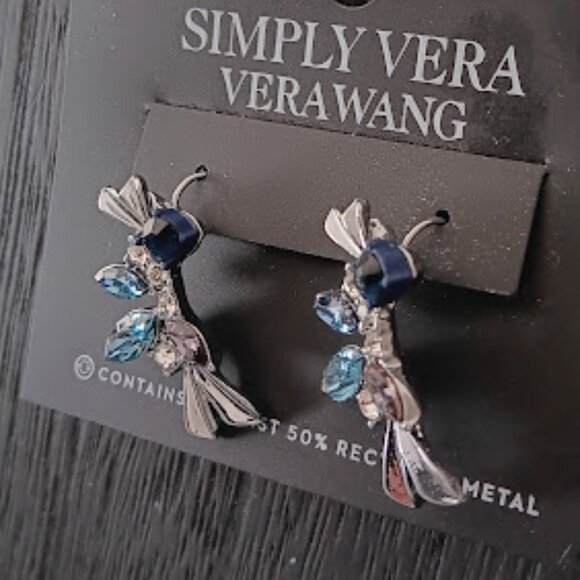 VERA WANG Rocker Chic Gunmetal Blue/Clear/Gray Crystal Drop Earrings**NEW! - Picture 3 of 3